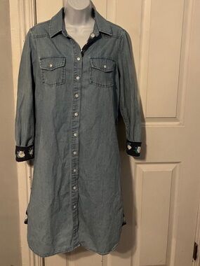 Draper James Light Wash Denim Shirt Dress with Floral Details